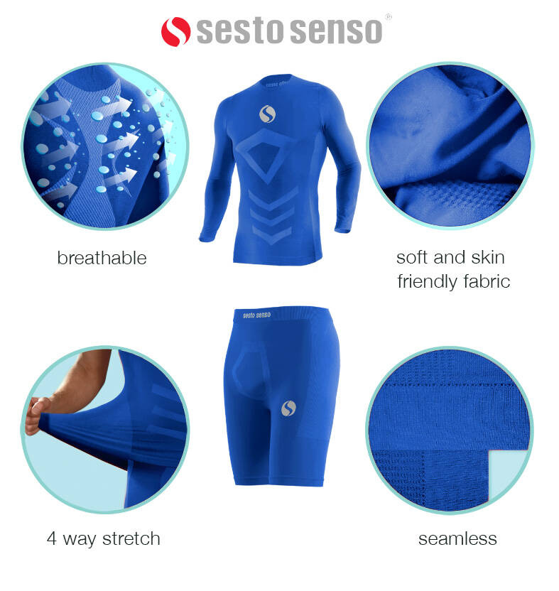 Sesto Senso Herren Thermoaktive Unterwäsche Set – Schnelltrocknend, Atmungsaktiv, Nahtlos, 4-Wege-Stretch, Poliamid-Elastan, Langarmshirt & Lange Hose, Ideal für Winter-Sportarten, Blau Royal, Komfortabel und Funktional