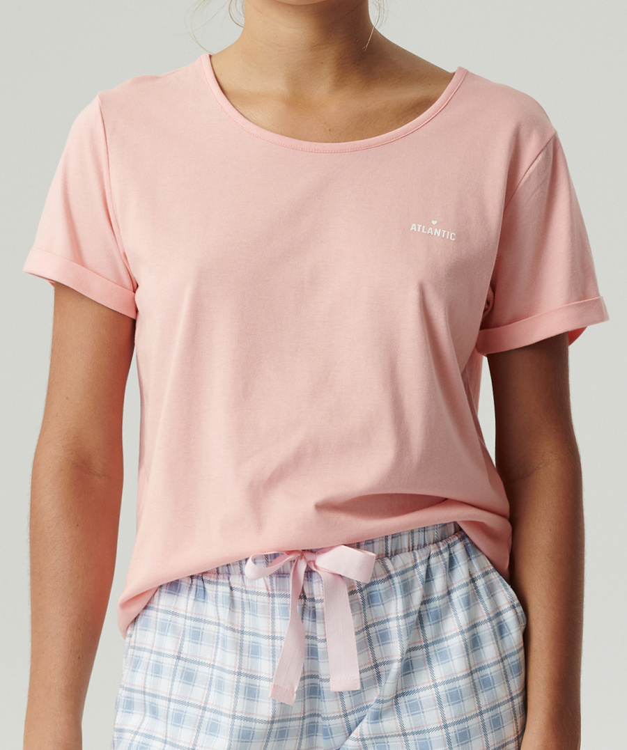 Damenpyjama Nlp-497 Rosa Grau Blau