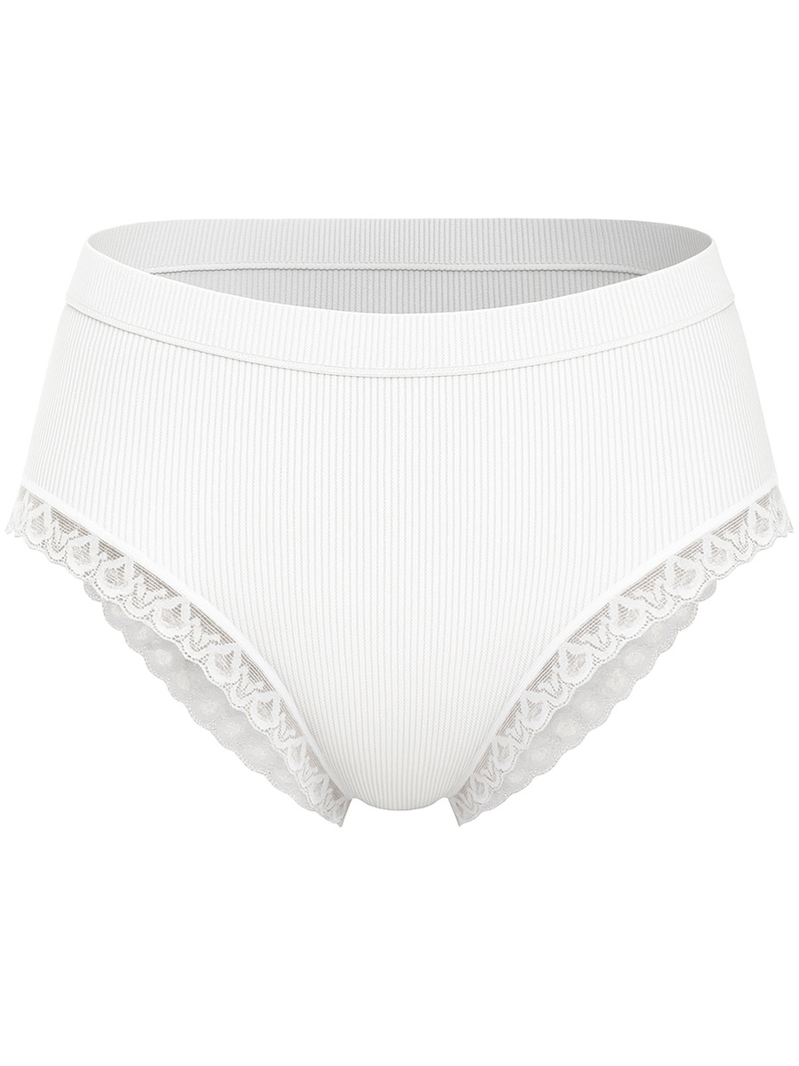 Gerippter Damenschlüpfer mit Spitze Weiß 6108