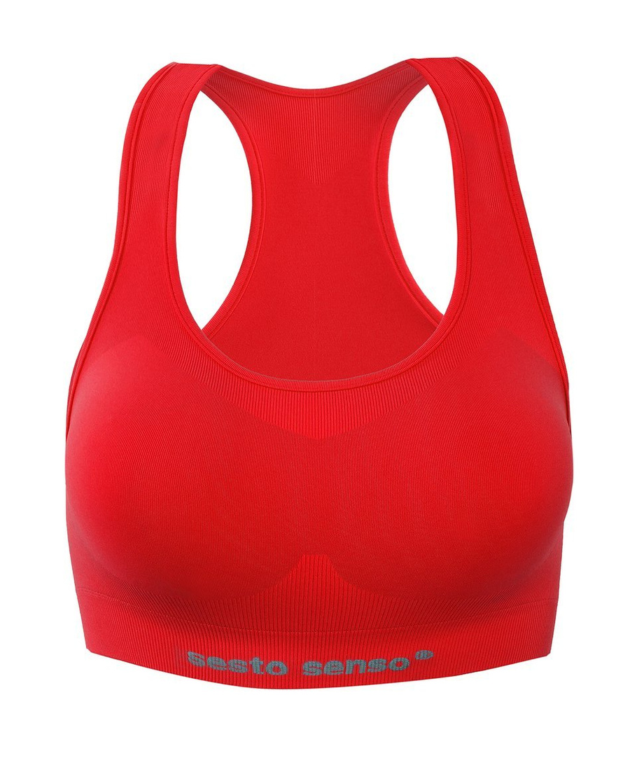 Sesto Senso Damen Seamless Sport Top – Nahtloser Sport-BH, Elastisch, Atmungsaktiv, Thermoregulierend, Doppellagig, Perfekte Passform, Rot, Poliamid, Ideal für Fitness, Crossfit, Laufen, Radfahren, Neu