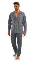Sesto Senso Herren Pyjama Set – Langarm, Durchgeknöpft, 100% Baumwolle, Komfortabel mit Kragen und Taschen, Elastischer Bund, Ganzjährig, Farbe: Grau, Ideal für Männer, Made in Poland