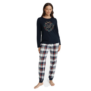 Henderson Damen Pyjama Goldy – Weihnachtskollektion, 100% Baumwolle, Langarm, Lange Hose, Klassisches Design, Mehrfarbig, Gemütlich und Atmungsaktiv für Winterabende