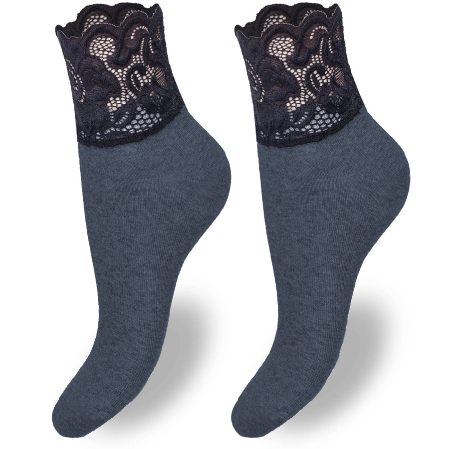 Damensocken mit breiter Spitze, Farbe Schwarz, Größe 37-41