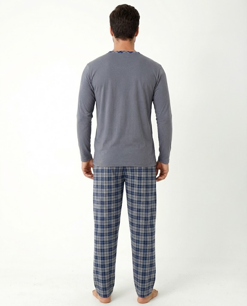 Schlafanzug Herren Grau Knopfverschluss