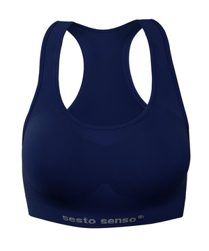 Sesto Senso Damen Seamless Sport-BH – Bequemer Sporttop mit Doppelmaterial, Atmungsaktiv und Schnelltrocknend, Ideal für Fitness und Crossfit, Blau, Poliamid-Elastan Mix