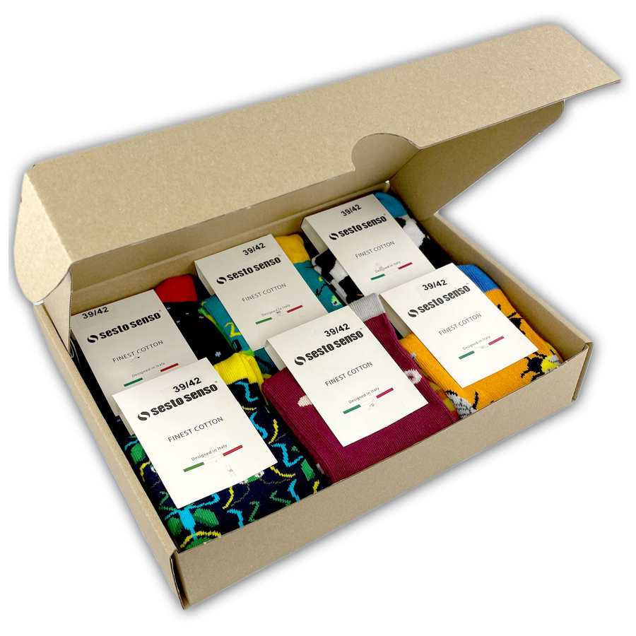 6X FINEST farbige Socken als Geschenk von Sesto Senso