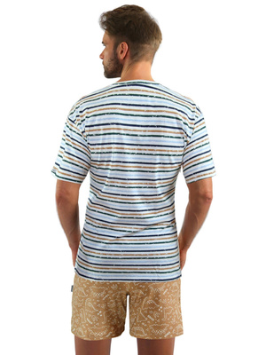 Sesto Senso Herren Schlafanzug Set – Kurzarm T-Shirt & Shorts, 100% Baumwolle, Komfortabel & Stilvoll, Karomuster, Ideal für Sommernächte, Blau, Hergestellt in der EU