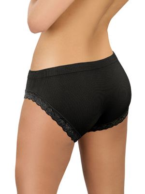 Gerippter Damenschlüpfer mit Spitze Schwarz 6108