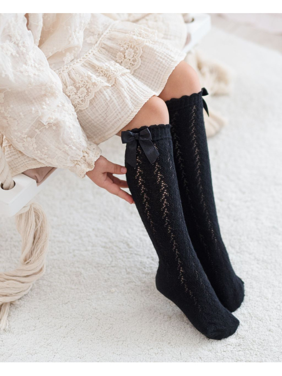 Podkolanówki dziecięce ażurowe z kokardą Milena