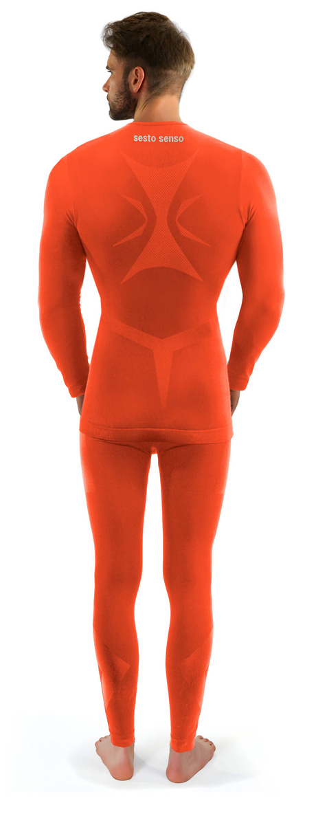 Sesto Senso Herren Thermoaktive Sportbekleidung – Langarmshirt und Lange Hose, Atmungsaktiv, Schnell trocknend, Nahtlos, Poliamid-Elastan, Für Winteraktivitäten, Komfortabel, Orange