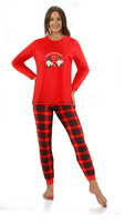 Sesto Senso Damen Weihnachts-Pyjama Set – Hochwertige Baumwolle, Bequem und Stilvoll, Mit Festlichem Print, Roter Oberteil, Lange Karierte Hose, Rundhalsausschnitt, Für Weihnachten, Geschenkverpackung