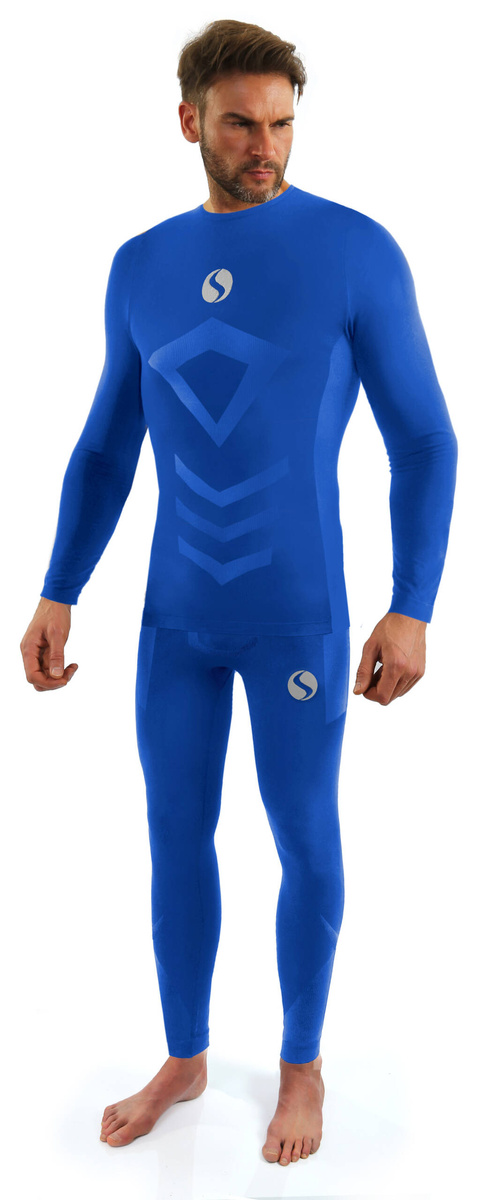 Sesto Senso Herren Thermoaktive Unterwäsche Set – Schnelltrocknend, Atmungsaktiv, Nahtlos, 4-Wege-Stretch, Poliamid-Elastan, Langarmshirt & Lange Hose, Ideal für Winter-Sportarten, Blau Royal, Komfortabel und Funktional