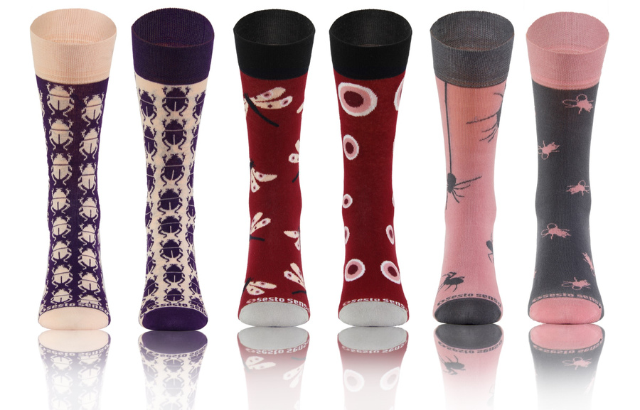 Sesto Senso Damen Bunte Baumwollsocken Set – Hochwertige Fitness Socken mit Lustigem Motiv, Atmungsaktiv und Bequem, 3er Pack, Ideal für Sport und Alltag, Größe 35-38, Mehrfarbig, Insektenmuster