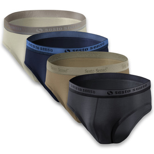 Sesto Senso Herren Baumwoll Slips Set – Bequeme Unterwäsche mit Elastan, Sportlicher Stil, Anatomic Fit, 4er Pack, Beige/Blau/Grau, Für Aktive Männer