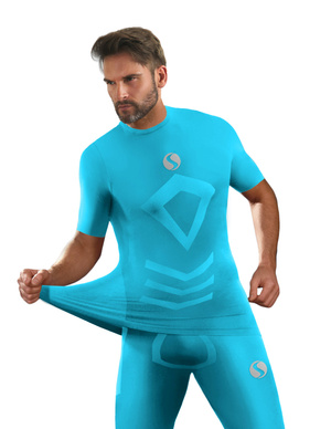 Sesto Senso Herren Thermo Active T-Shirt – Kurzarm, Atmungsaktiv, Nahtlos, Antiallergisch, Elastisch, Sportbekleidung für Fitness & Outdoor, Blau/Türkis, Poliamid, Sportliche Winterkollektion