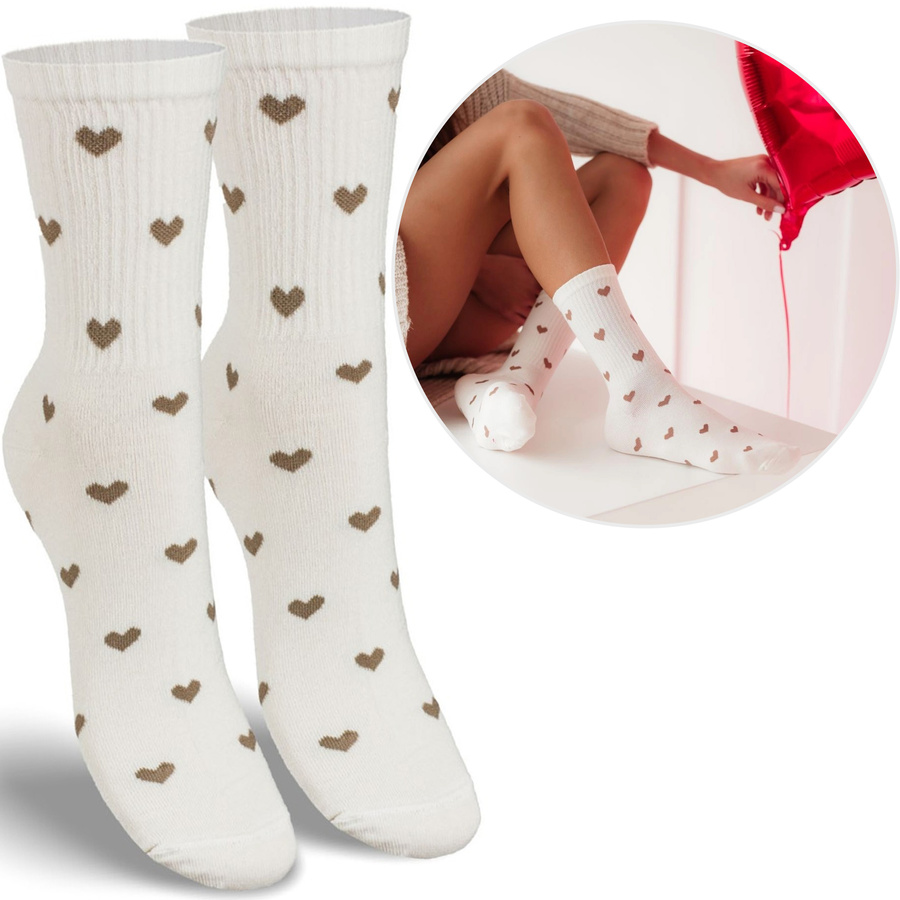 Damensocken Wzorzyste 200 Ecru mit Herzen